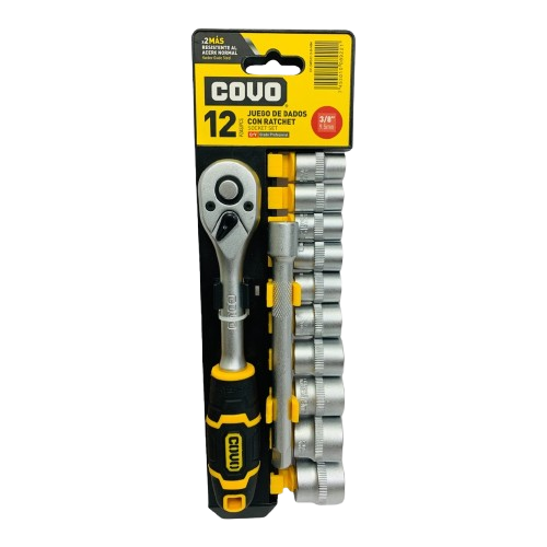Dados milimetricos con ratchet ataque 3/8" COVO (set 12pz)