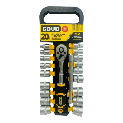 Dados milimétricos con rachet ataque 3/8" COVO (set 20pz)