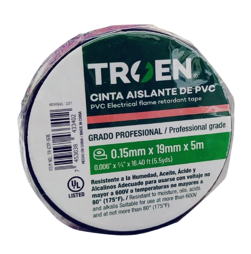 Teipe eléctrico profesional 19mm x 5mts TROEN