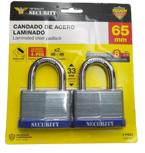 Candado de arco acero laminado 65mm SECURITY (Set 2pz)