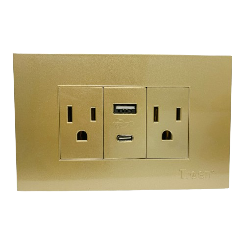 Tomacorriente doble polarizado + usb+ 1 tipo c TROEN (Dorado)