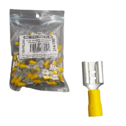 Terminal hembra amarillo 375mm (Set 100pzs) CONINCA 12-10AWG