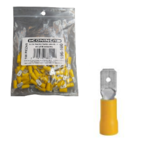 Terminal macho plano amarillo 250mm (Set 100pzs) CONINCA 12-10AWG