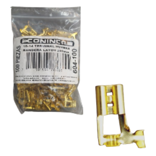 Terminal hembra laton 250mm (Set 100pzs) CONINCA 18-14AWG