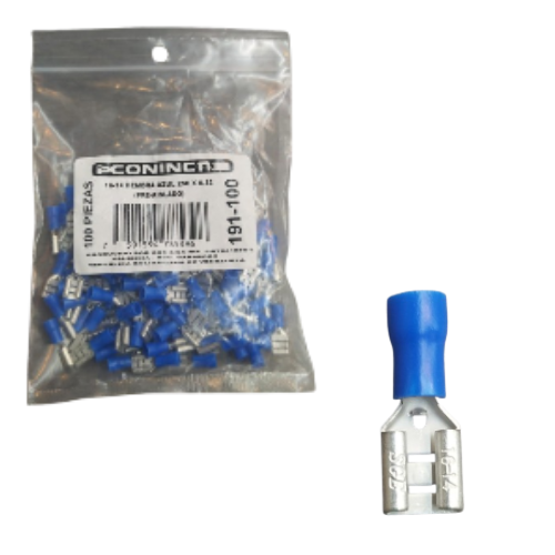 Terminal hembra azul 250mm x 0.32 (Set 100pzs) CONINCA 16-14AWG