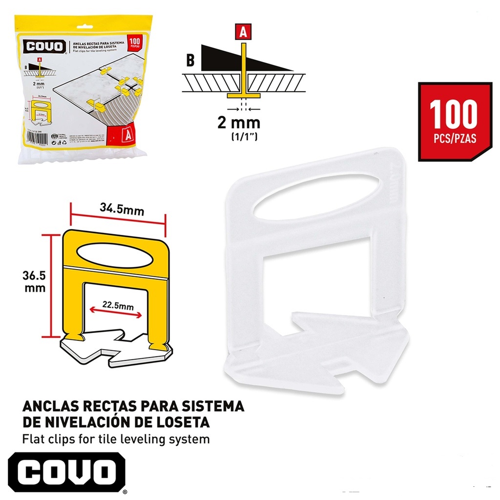 Separador de juntas ceramicas 2mm COVO (set 100pz)