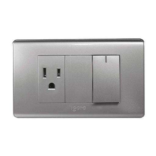 [A2036-S] Interruptor + tomacorriente 2p + t IGOTO (serie a20 silver)