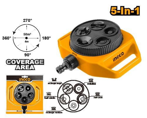 [HPS33061] Aspersor plastico 5 en 1 con conector rápido 3/4'' INGCO