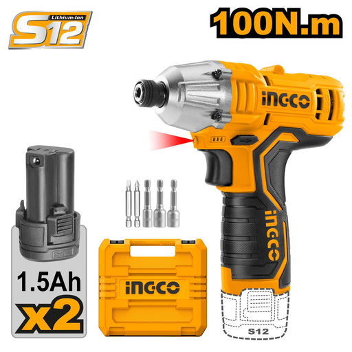 [UCIRLI1201] Atornillador inalámbrico de impacto 12v 100nm INGCO (incluye 2 baterías de 1,5ah))