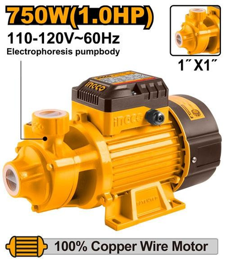 [UVPM7508] Bomba de agua periférica 1hp ac110v INGCO (embobinado de cobre)