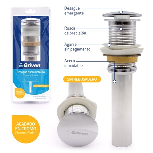 [A367-PL220A-W] Desague para lavamanos GRIVEN (cromado)