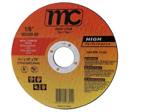 [P80411153M] Disco abrasivo 4.1/2'' x 1/8'' x 7/8'' MC (centro plano)