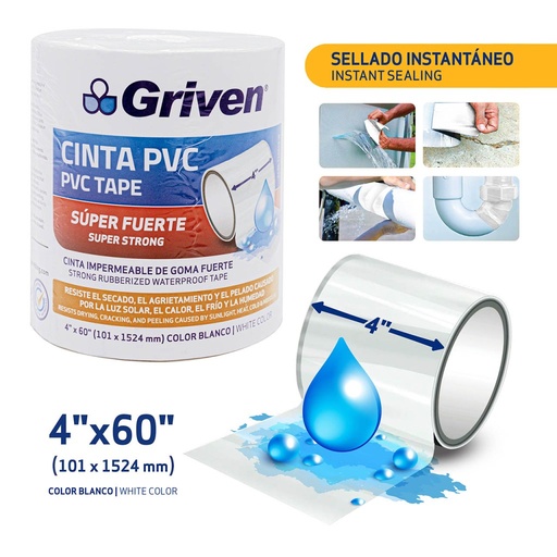 [A136-T10015-W] Cinta pvc blanco GRIVEN (10cm x 1,5metros)