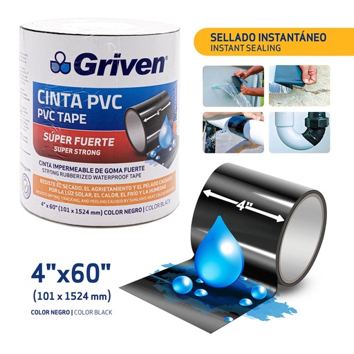 [A136-T10015-B] Cinta pvc negro GRIVEN (10cm x 1,5metros)