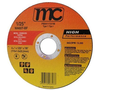 [P80411151M] Disco abrasivo 4.1/2'' x 1/25'' x 7/8'' MC (centro plano)
