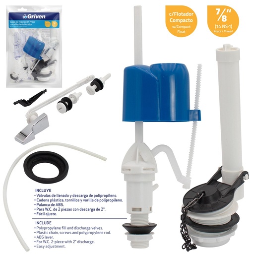 [GV-MP018] Herraje para w.c. 2" GRIVEN (manilla frontal)