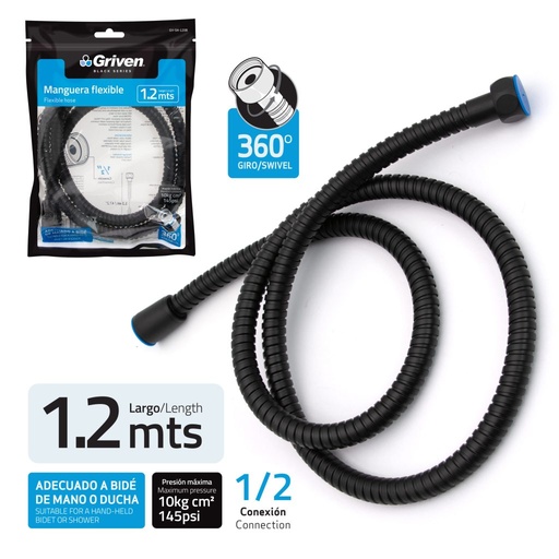 Manguera hr1/2'' x hr1/2'' GRIVEN (negra)