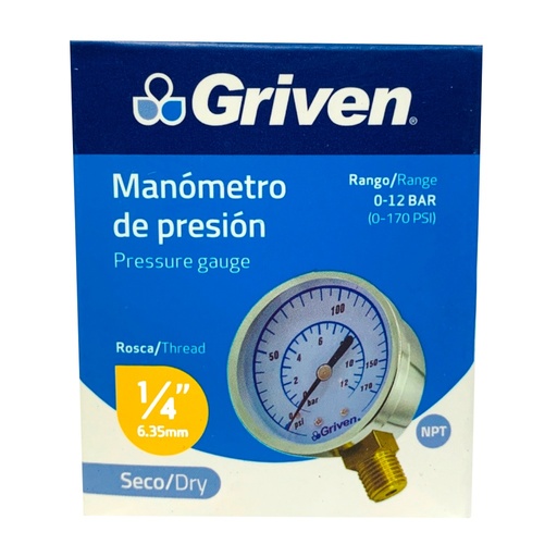 [GV-ZW-WC50-S] Manometro 1/4'' 170psi GRIVEN (seco)