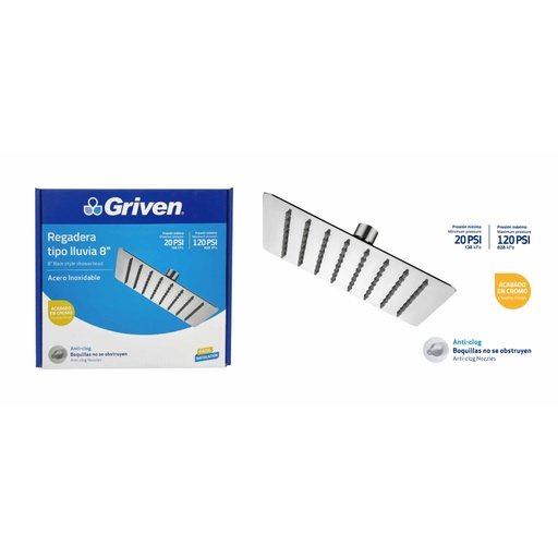 Regadera tipo lluvia GRIVEN (cromada)