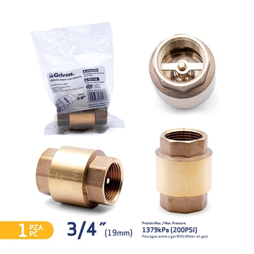 Valvula check GRIVEN (piton de bronce)