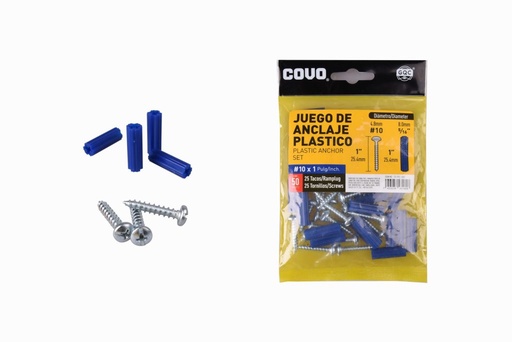 [CV-PPS-10X1] Tornillos #10 x 1'' con ramplug 5/16'' x 1'' COVO (set 50pz)