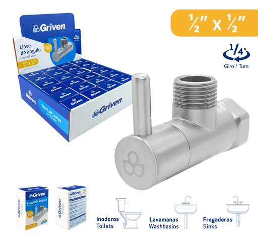 [GV-AVS-1-2] Llave de arresto mr1/2'' x hr1/2'' GRIVEN (satinado)