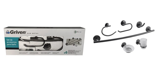 [GV-QF60200-SBS] Accesorio para bano gun metal GRIVEN (set 6pz)