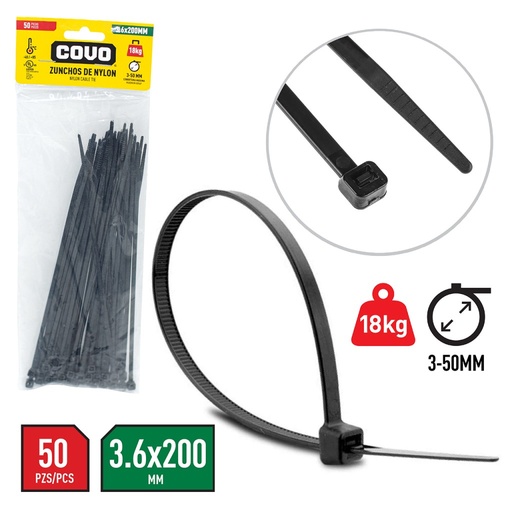 Tie wrap nylon negro COVO (por unidad)
