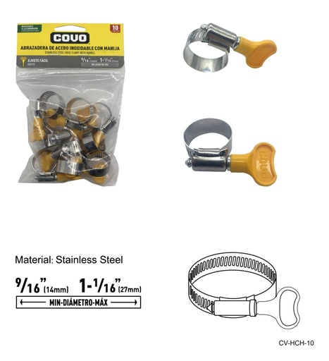 Abrazadera de acero inoxidable con manija COVO (set 10pz)