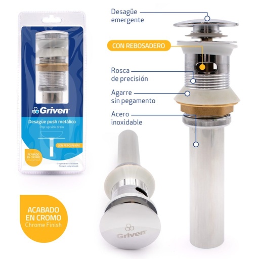 [A367-PL220A] Desague para lavamanos GRIVEN (cromado)