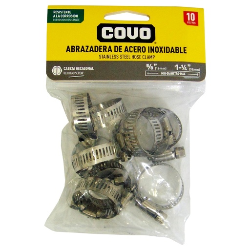 Abrazadera de acero inoxidable COVO (set 10Pzs)