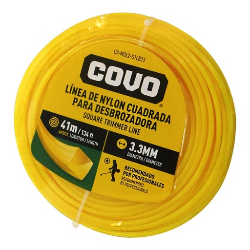 [CV-MGL2-S1LB33] Nylon para desmalezadora cuadrado COVO (3,3mm x 41 metros)