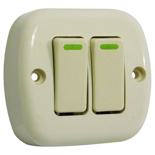 [A136-HY34] Interruptor de sobreponer doble 125v 6a TROEN