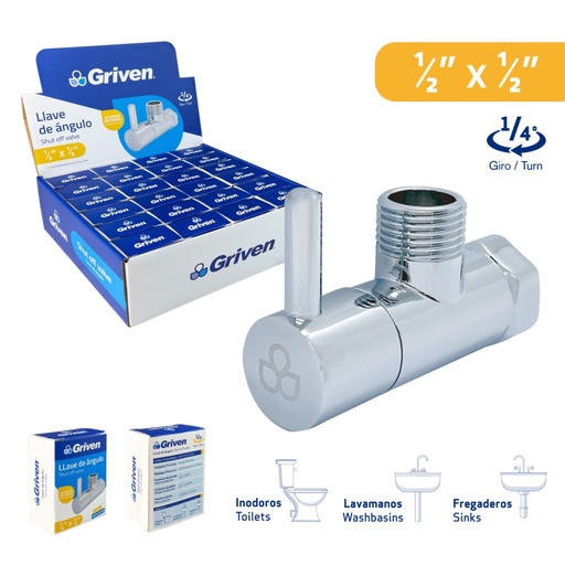 [GV-AVC-1-2] Llave de arresto mr1/2'' x hr1/2'' GRIVEN (cromada)