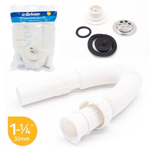 [A367-FP002] Sifon flexible con desague GRIVEN (1.1/4")