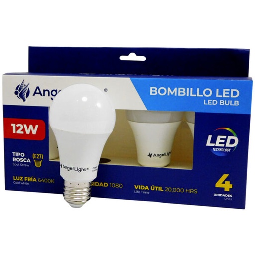 [A105-TLP-12W-4P] BOMBILLO LED 12W 4 PIEZAS ANGEL LIGHT