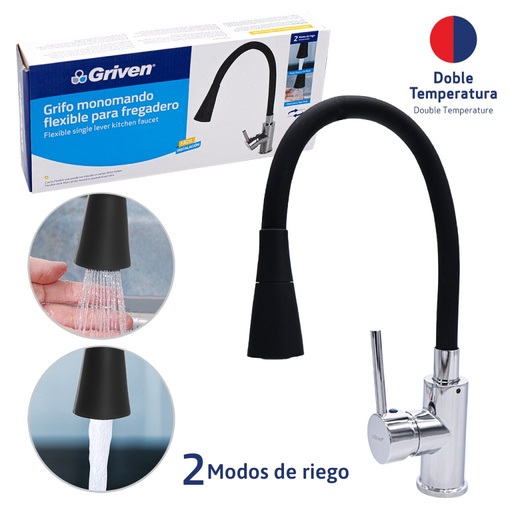 [A367-SH700B-BK] GRIFERIA FREGADERO MONOMANDO FLEXIBLE NEGRO GRIVEN 