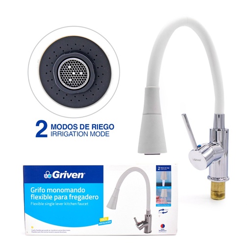 [A367-SH700B-WH] GRIFERIA FREGADERO MONOMANDO FLEXIBLE BLANCO GRIVEN 