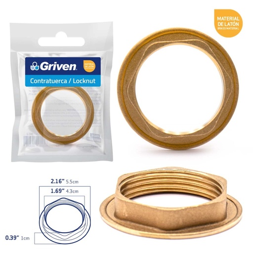 [BR-PL220] Contratuerca de bronce para desagüe 1.1/2" GRIVEN