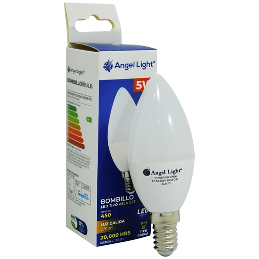 [A105-C37-5Y] BOMBILLO LED 5W E14 2700K 80-265V TIPO VELA ANGEL LIGHT 