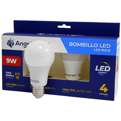 [A105-TLP-9W-4P] BOMBILLO LED 9W 4 PIEZAS ANGEL LIGHT