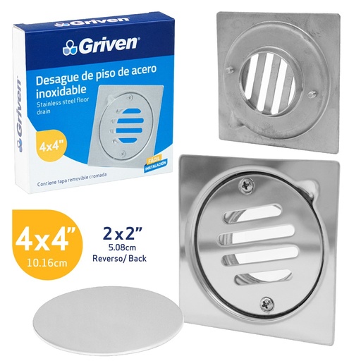 [A367-SD-10P ] Desagüe para piso 4'' x 4'' acero inoxidable con tapa GRIVEN