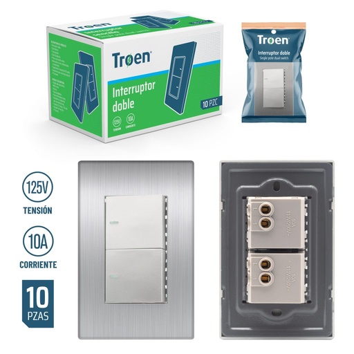 [A136-ETP-2K] Interruptor doble TROEN (plateado)