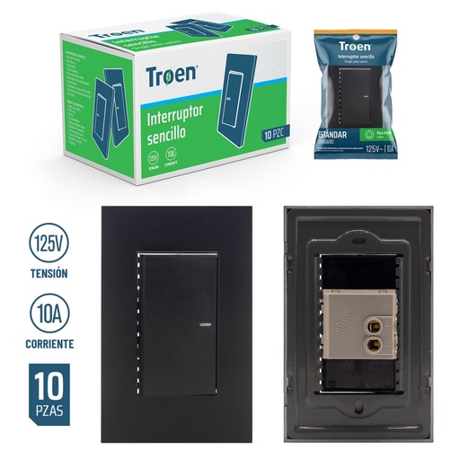 [A136-ETB-1K] Interruptor sencillo TROEN (negro)