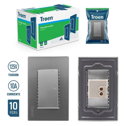 [A136-ETP-1K] Interruptor sencillo TROEN (plateado)