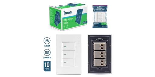 [A136-ETW-3K] Interruptor triple blanco TROEN