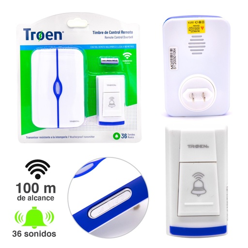 [A136-ST8533H] Timbre inalámbrico 100 metros 36 tonos TROEN