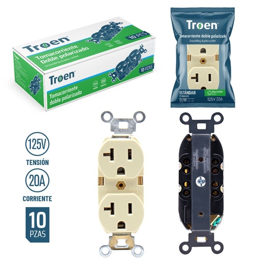 [SCT-U0320A-C] Toma corriente doble 2p + t 20a ac125v TROEN (beige)