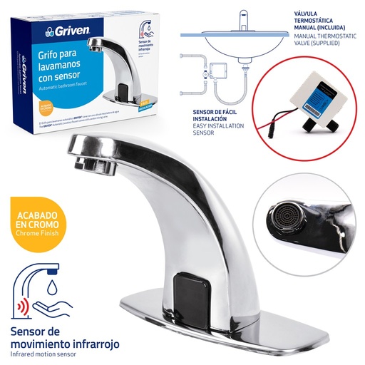 [GV-AF-1] Griferia lavamano con sensor infrarojo de movimiento GRIVEN (cromada)