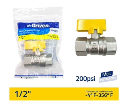 [GV-G2601] Valvula para gas 1/2'' x 1/2'' GRIVEN (hr x hr)